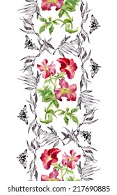 Petunia flowers seamless pattern on white background vector illustration
