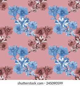 Petunia flowers seamless pattern on brown background vector illustration