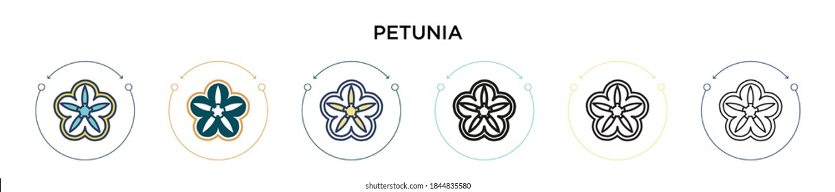 Petunia icon in filled, thin line, outline and stroke style. Vector illustration of two colored and black petunia vector icons designs can be used for mobile, ui, web