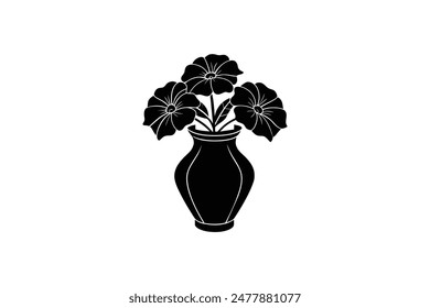 Petunia  vase vector  linocut silhouette 
