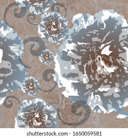 Petunias. Color vector seamless pattern of flowers.