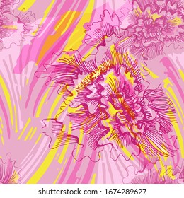 Petunias. Color vectorial patrón transparente de flores. Dibujo manual. Esbozo.