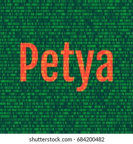 The Petya and binary code. the Petya and ransomware concept Security.