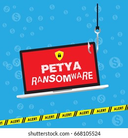 Petya ransomware cyber security banner and background vector illustration, Ransomware attack and protection concept. 