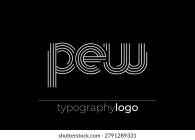 PEW modern geometric typography logo. Modern and stylish composition featuring a monochromatic typography logo illustration designed with intricate lines.
