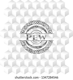 Pew realistic grey emblem with geometric cube white background