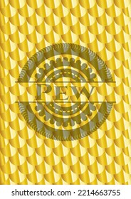 Pew shiny golden emblem. Scales pattern. Vector Illustration. Detailed. 