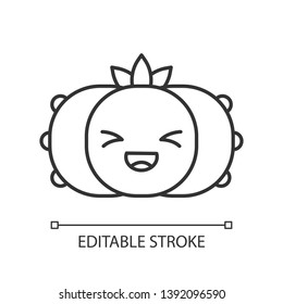Peyote cactus cute kawaii linear character. Cactus with laughing face. Wild Lophophora cacti. Happy plant with squinting eyes. Thin line icon. Vector isolated outline illustration. Editable stroke