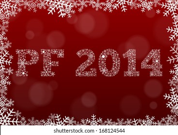 PF 2014 made of snowflakes on red background with snowflake frame
