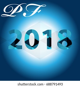 PF 2018 with triangle isolated  on blue background. Vector illustration.