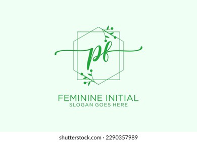 PF beauty monogram and elegant logo design handwriting logo of initial signature, wedding, fashion, floral and botanical with creative template.