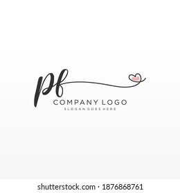Logo inicial del vector de belleza PF, logotipo de escritura a mano de firma inicial, boda, moda, joyería, boutique, floral y botánica con plantilla creativa para cualquier empresa o negocio.