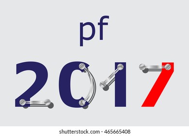 pf card, new year 2017 - blue and red with plates, screws