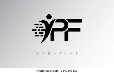 PF Creative Digital Monogram Logo – Futuristic Letter mark Design Featuring Human Shape, Pixel Motion and Minimal Tech Style for Innovative Branding Identity