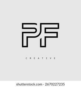 Logotipo de letra creativa de PF: monograma de línea mínima en negro para un diseño de identidad de marca moderno.