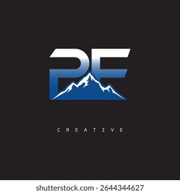 PF Creative Mountain Logo Bold Gradient Letter mark Branding Design for Business Outdoor Brands