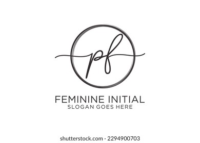 PF handwriting logo with circle template vector logo of initial signature, wedding, fashion, floral and botanical with creative template.