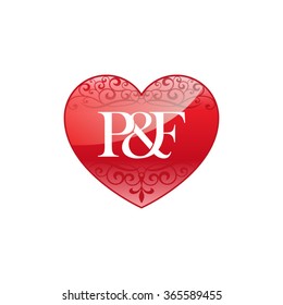 P&F initial letter logo with ornament heart shape