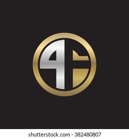 PF initial letters circle elegant logo golden silver black background
