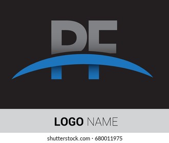 PF initial logo company name colored grey and blue swoosh design.