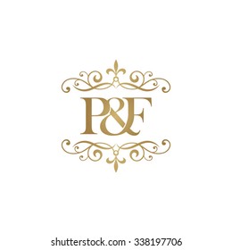 P&F Initial logo. Ornament ampersand monogram golden logo