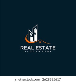 PF monograma inicial edificio y techo logo para bienes raíces con diseño de estilo de círculo creativo