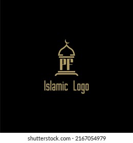 PF initial monogram for islamic logo with mosque icon design
