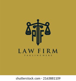 PF initial monogram for lawfirm logo with sword and scale