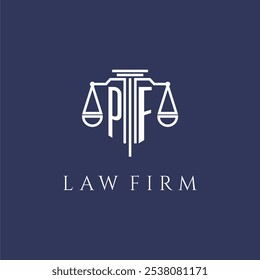 Monograma inicial de PF para el logotipo del bufete de abogados con la Imagen del Vector de las escalas