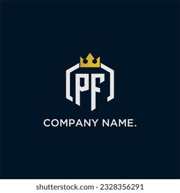 PF initial monogram logo design for hexagon style  crown elegant image