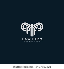 Firma de abogados inicial del logotipo del monograma del PF con diseño del pilar