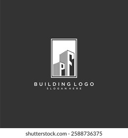 PF initial monogram real estate logo with building creative square style design