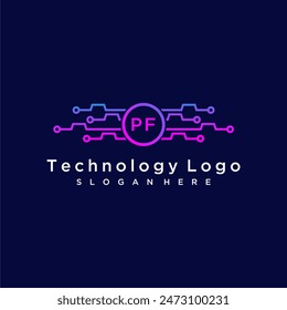 PF initial monogram for technology logo with circle style design