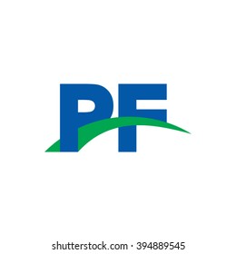 PF initial overlapping swoosh letter logo blue green