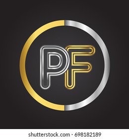PF Letter logo in a circle. gold and silver colored. Vector design template elements for your business or company identity.