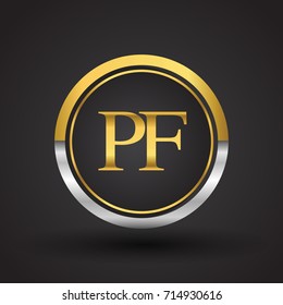 PF Letter logo in a circle, gold and silver colored. Vector design template elements for your business or company identity.