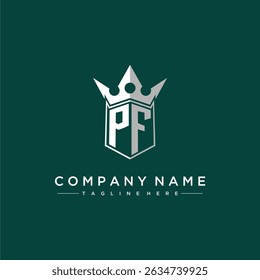 PF letter monogram initial logo for shield and crown design