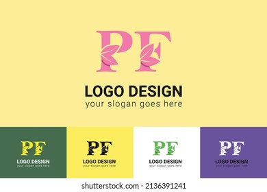 PF letters eco logo with leaf. Vector typeface for nature posters, eco friendly emblem, vegan identity, herbal and botanical cards etc. Ecology PF letters logo with leaf.