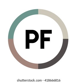 PF letters, four colors in abstract background logo, design identity in circle, alphabet letter
