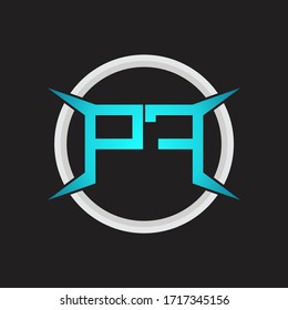 Monograma del logotipo PF con plantilla de diseño de forma circular y de cuatro ejes