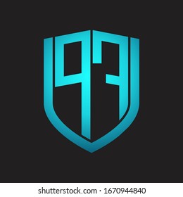 PF Logo monogram with emblem shield design isolated with blue colors on black background