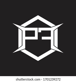 Monograma del logotipo PF con modelo hexágono y de cuatro ejes