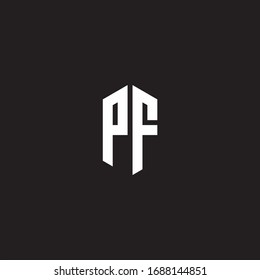 Monograma del logotipo PF con plantilla de diseño de estilo hexagonal aislado en fondo negro