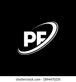 PF logo. P F design. White PF letter. PF P F letter logo design. Initial letter PF linked circle uppercase monogram logo.