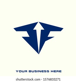 PF monogram logo.Typographic icon with angular letter p and letter f isolated on light fund.Lettering sign with arrow in negative space.Alphabet initials.Character graphic emblem shape for branding.