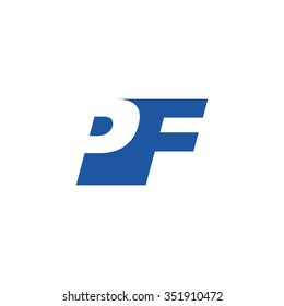 PF negative space letter logo blue