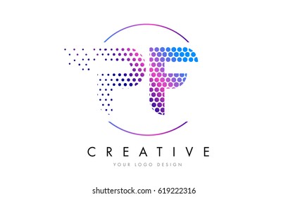 PF P F Pink Magenta Dotted Bubble Letter Logo Design. Dots Lettering Vector Illustration