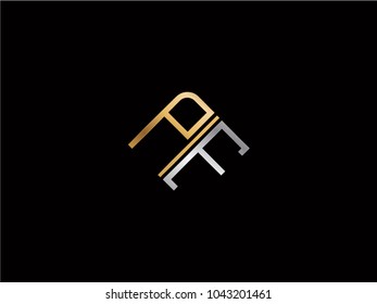 PF square shape Letter logo Design in silver gold color
