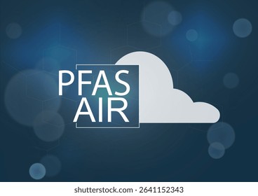 PFAS air contamination concept with white cloud icon on blue technology background. Professional template for toxic chemical awareness campaigns. PFAS in air concept. Air contamination. Vector