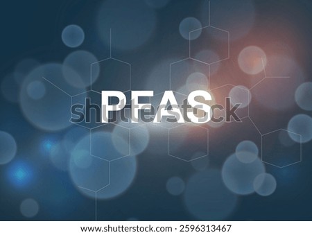 PFAS Chemical Structure Abstract Background. PFAS chemicals with molecular hexagonal structures and glowing bokeh lights on a dark gradient background. PFAS concept. Vector illustration